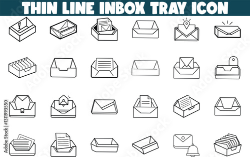 Thin Line Inbox Tray Icons Email, Message, Notification, Open, Closed