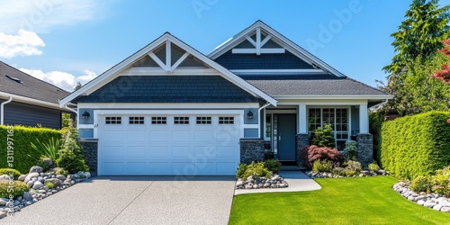 Close-up shot of a gray concrete driveway, subtly sloping left. Textured surface catches the light, casting gentle shadows. Right side view offers a glimpse into cozy front yard details
