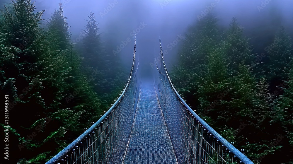 Fototapeta premium Misty Mountaintop Suspension Bridge