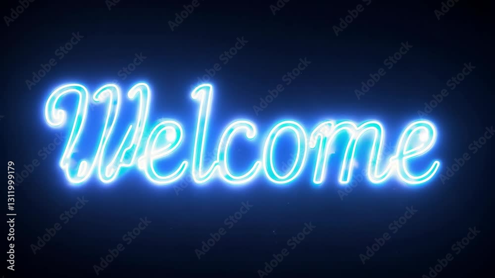 Glowing Neon Welcome Sign on Dark Background . High quality 4k footage Glowing Neon Welcome Sign on Dark Background . High quality 4k footage