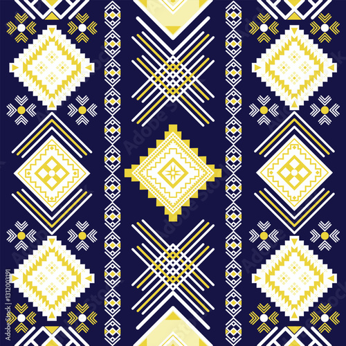 geometric pattern triangle and square shape in native fabric and carpet, vector illustration design
