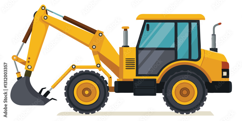 Powerful Yellow Excavator with Large Bucket and Strong Hydraulic Arm for Construction and Digging