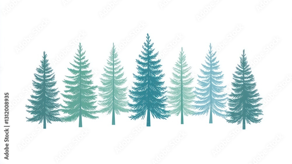 Obraz premium Winter forest silhouettes, decorative, digital art, background, print, web graphic, social media