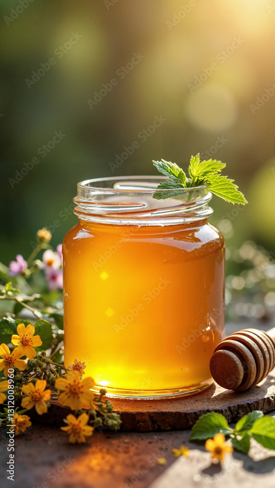 A Captivating Stock Photo of Pure Golden Honey for Health Marketing, Organic Food Packaging, and Wellness Blogs