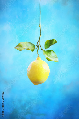 big fresh lemon against a blue background
