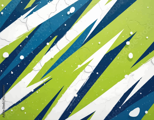 Abstract Green, Blue, White Geometric Wall with Cracks