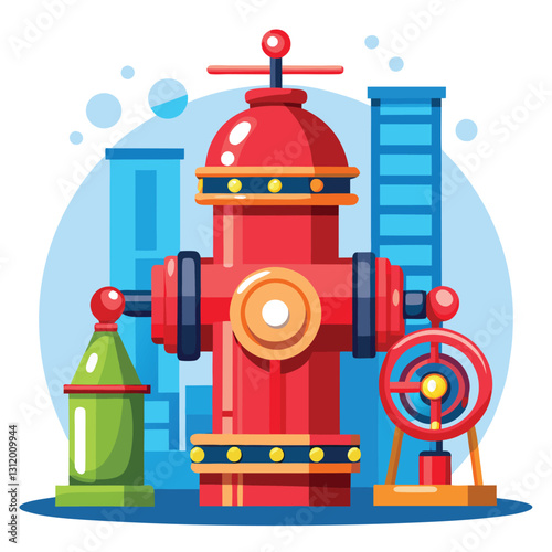 Create a modern, vector illustration of a red fire hydrant cleverly designed as the mathematical constant Pi (π).  Include precise geometric detail.