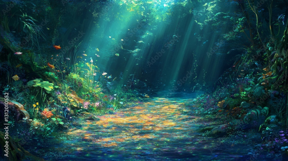 Fototapeta premium Tranquil Oceanic Scene with Golden Sunlight Rays