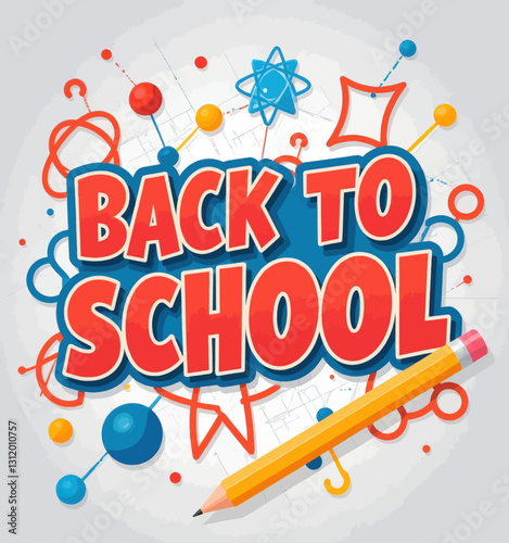 Back to School Red and Blue Graphic with Pencil