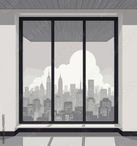 Black and white cityscape view from window