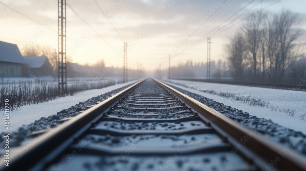 Fototapeta premium Endless railway tracks disappearing into the horizon