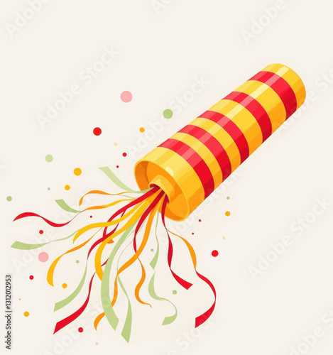 Celebratory red & yellow party popper with colorful confetti