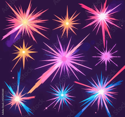 Colorful starburst explosions on dark background