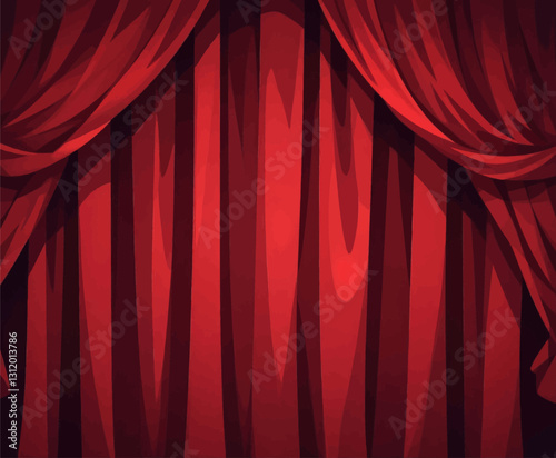 Crimson velvety stage curtains, draped open slightly