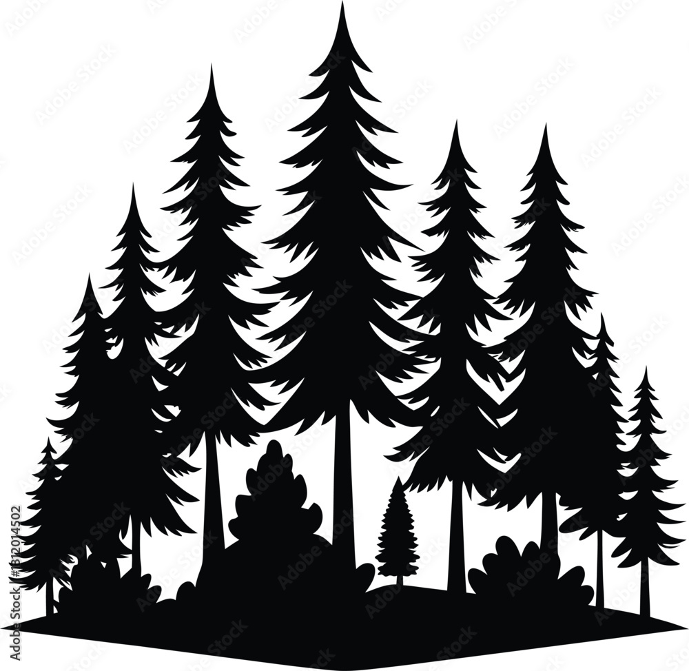 Obraz premium Pine Tree Forest Silhouette Vector Design, Fir Trees Silhouettes