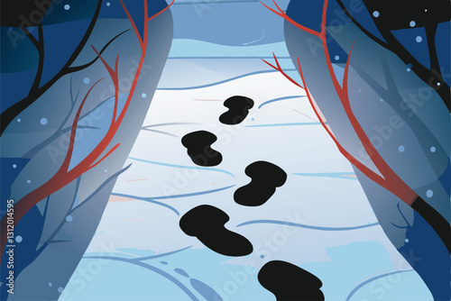Generate a surreal image of a fading, winding footpath disappearing into a misty, ethereal landscape.  Focus on the detail of the almost-vanished footprints.