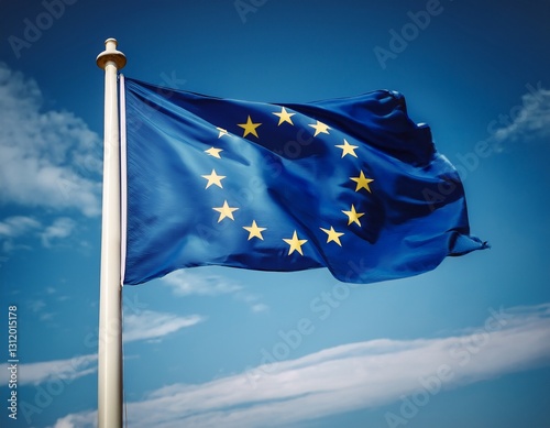an european flag waving by the wind against the bright blue sky Generated image