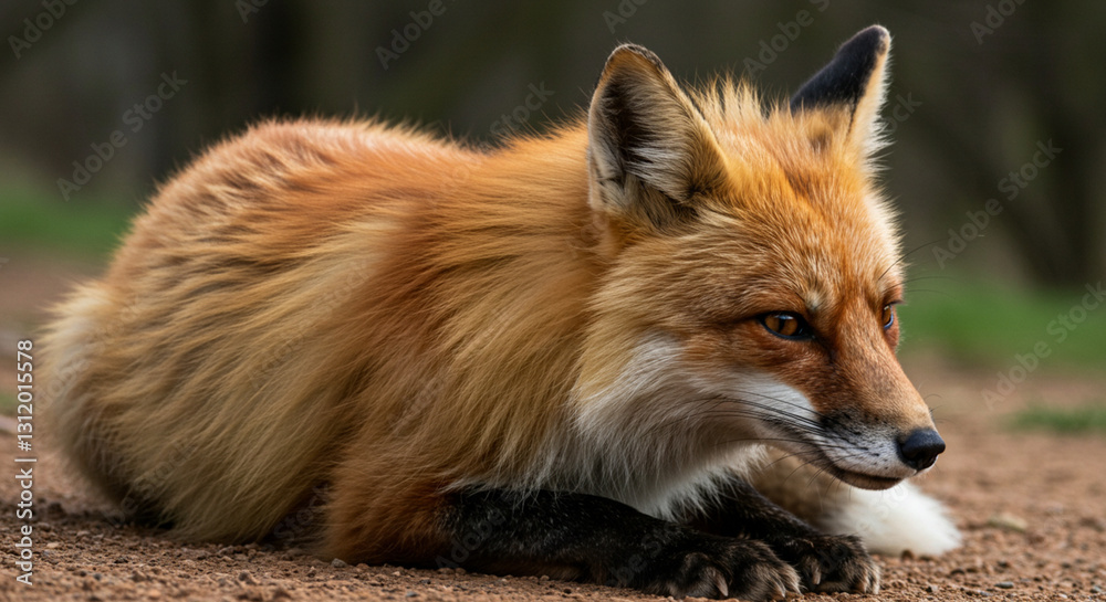 Fototapeta premium Title: Adorable Fox with Bright Eyes and Fluffy Fur in Natural