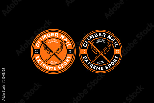 climbing nail, peg, wedge, bolt, spindle, cotter pin, pivot retro badge logo vector design collection set for adventure, climbing, explorer, mountaineer, climber