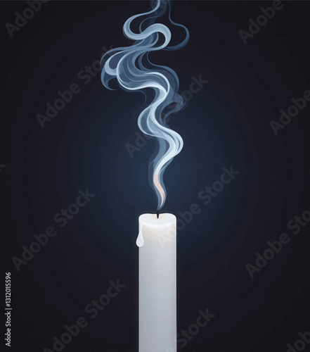 Extinguished white candle with wispy blue smoke