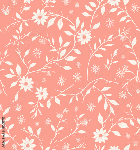 Wallpaper Mural Floral pattern with white flowers on peach background Torontodigital.ca