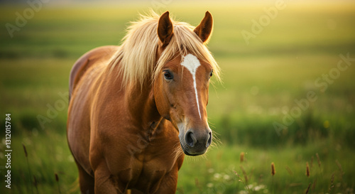 Brown Horse in a Green Meadow