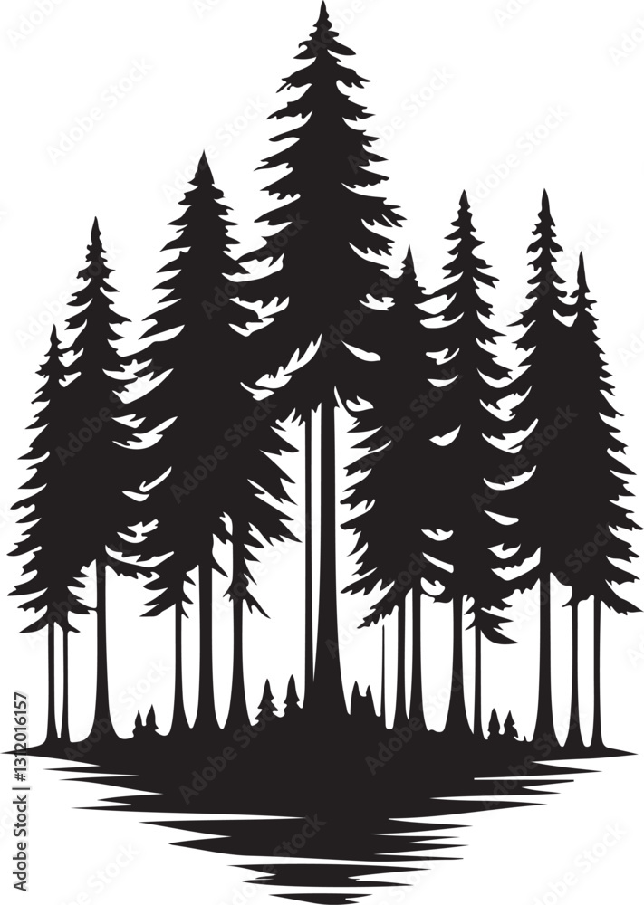 Obraz premium Pine Tree Forest Silhouette Vector Design, Fir Trees Silhouettes