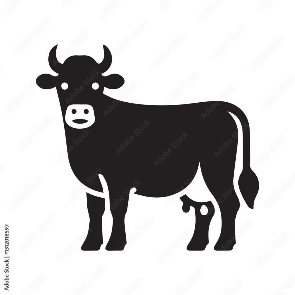 Simple Black and White Silhouette of a Cow Simple Black and White Silhouette of a Cow