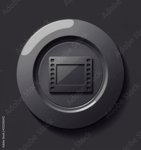 Glossy dark grey film reel icon button graphic
