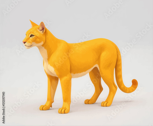 Golden cougar statue alert on plain background