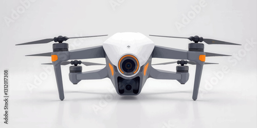 Gray and white camera drone on white background