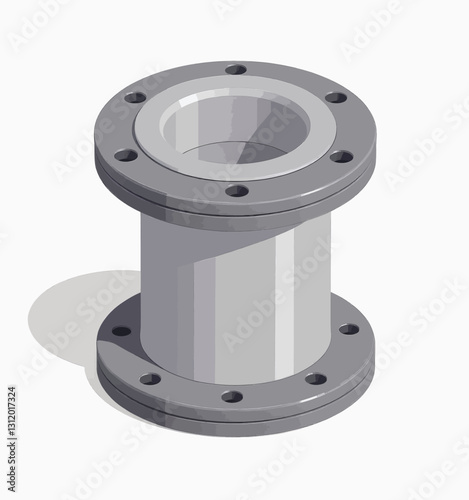Gray metal pipe with flanged ends on white