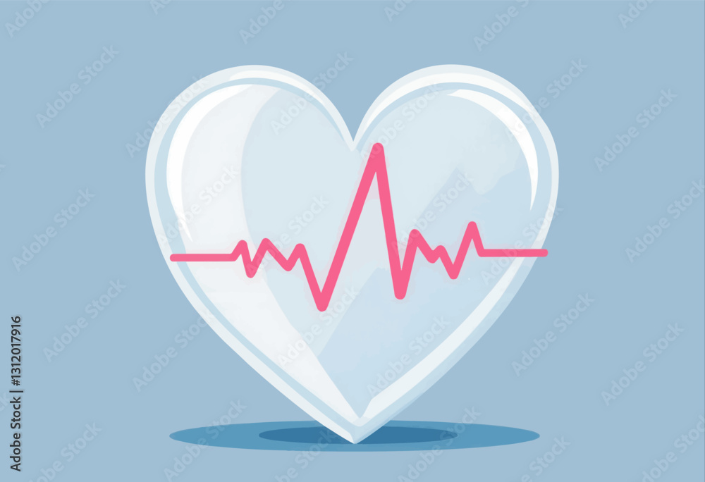 Heart with pink heartbeat line, blue background Heart with pink heartbeat line, blue background