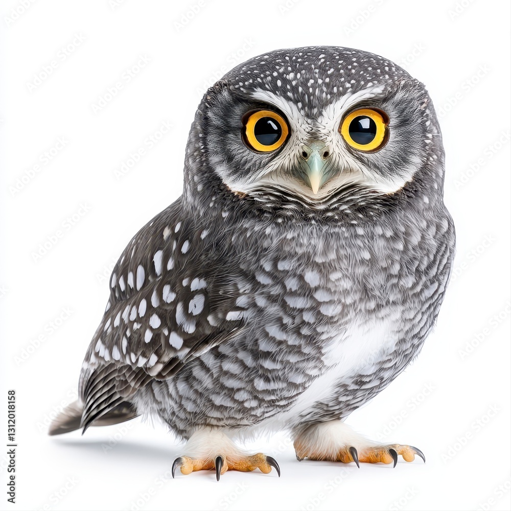 Fototapeta premium Distinctive burr owl with unique features captured in stunning detail against a bright white background