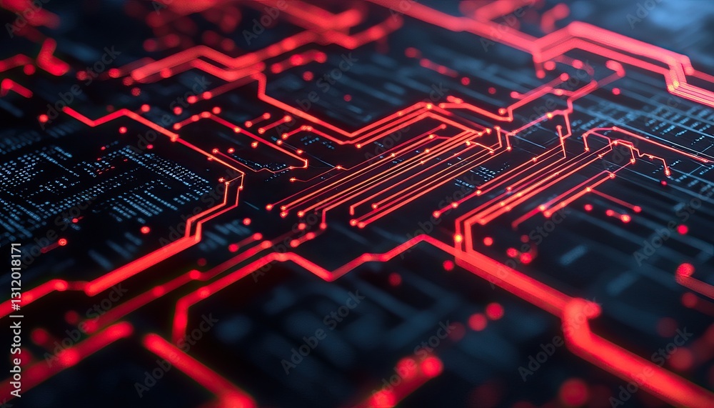 A close-up view of a circuit board with intricate red lines on a dark background, symbolizing technology and digital connectivity. A close-up view of a circuit board with intricate red lines on a dark background, symbolizing technology and digital connectivity.