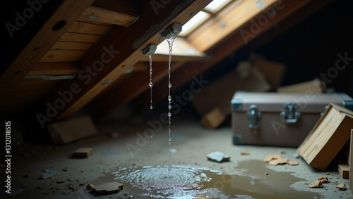 Attic leak leading to water damage and potential structural issues