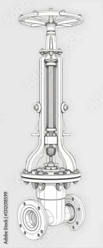 Industrial Flanged Globe Valve Diagram in Gray Tones