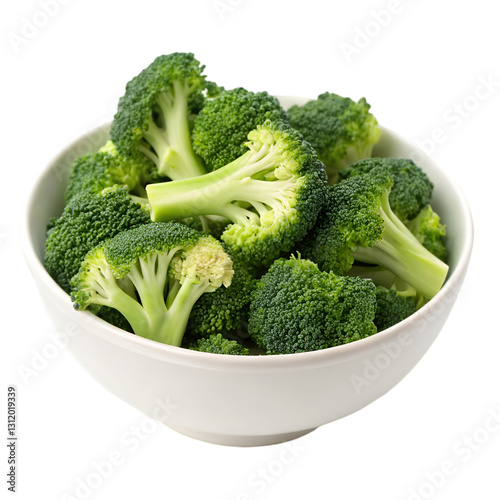 Fresh broccoli florets in bowl isolated on transparent background