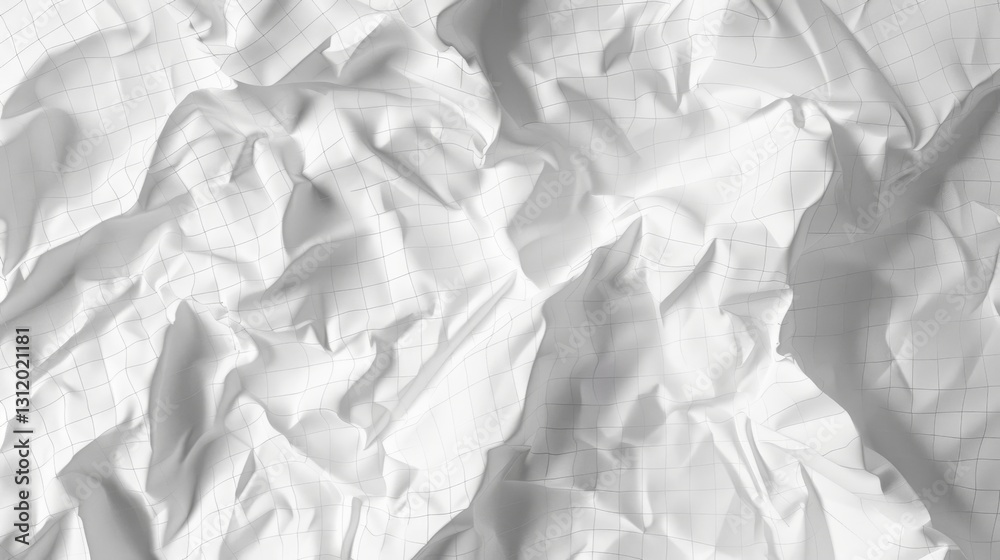 a crumpled sheet of white paper with delicate grid lines, depicted with high attention to detail. The texture should be realistic a crumpled sheet of white paper with delicate grid lines, depicted with high attention to detail. The texture should be realistic