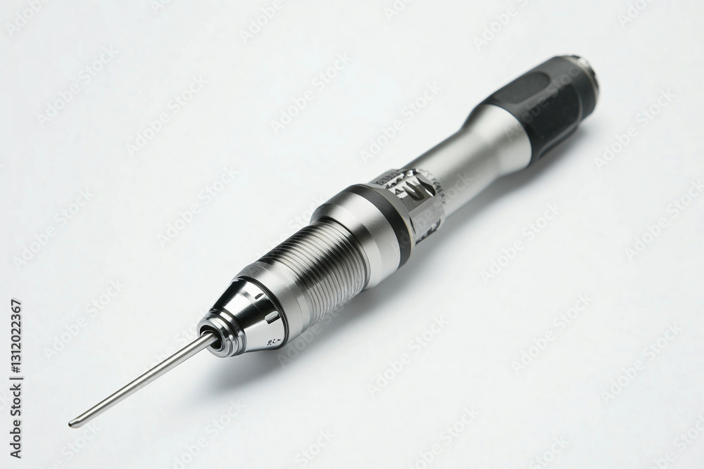 Close-up of a medical tool with a thin needle, showcasing advanced design and precision for surgical or medical procedures. Close-up of a medical tool with a thin needle, showcasing advanced design and precision for surgical or medical procedures.
