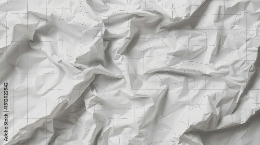Obraz premium a crumpled white paper with a faint grid overlay, depicted with hyper-realistic detail. The texture should show intricate folds and creases