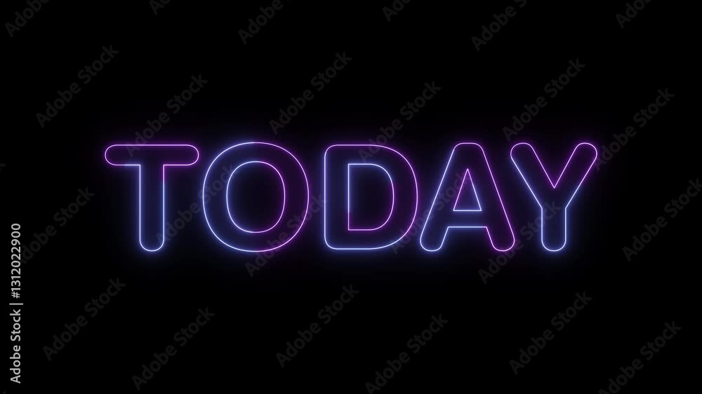 today symbol. concept words today bright glowing neon effects, vibrant and colorful text animation on transparent background