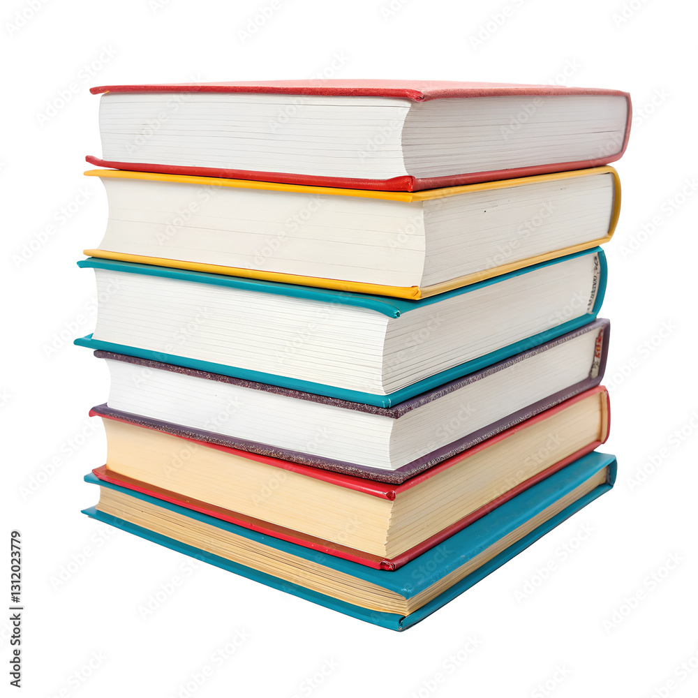 A stack of hardcover books with colorful spines. isolated on a transparent background A stack of hardcover books with colorful spines. isolated on a transparent background