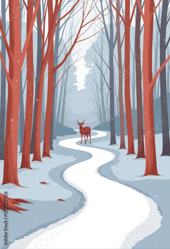 Pixel art deer in wintery forest landscape
