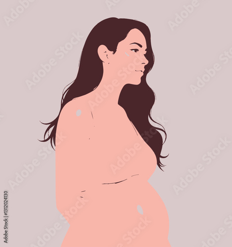 Pregnant woman in pink dress, illustrated style