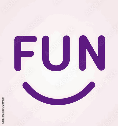 Purple fun text over smiling face graphic on white