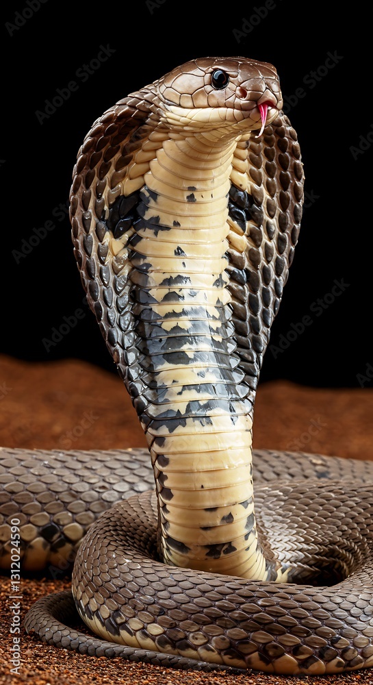Fototapeta premium King Cobra Snake with Flared Hood on Dark Background