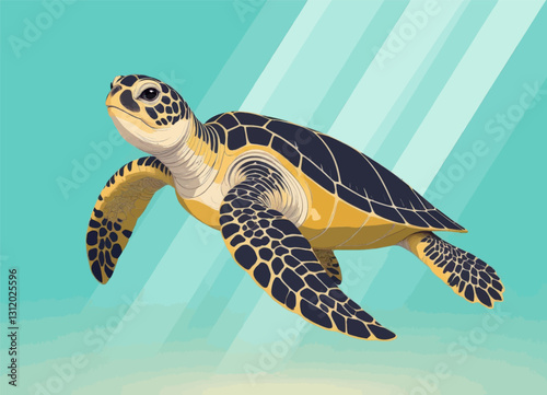 Sea turtle swimming in turquoise ocean water