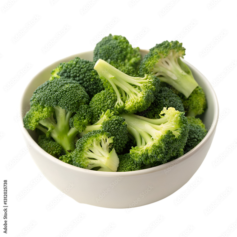 Fresh broccoli florets in bowl isolated on transparent background Fresh broccoli florets in bowl isolated on transparent background