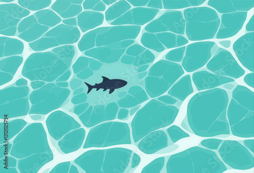 Silhouette of shark swimming under clear turquoise water